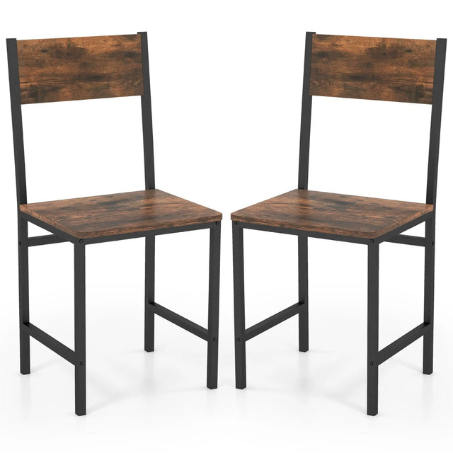 Armless Dinner Chairs Set of 2 with Metal Legs and Slanted Back-Rustic Brown