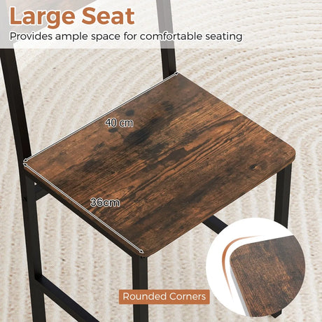 Armless Dinner Chairs Set of 2 with Metal Legs and Slanted Back-Rustic Brown
