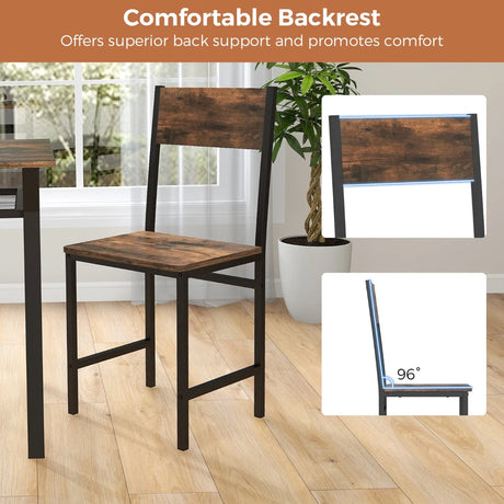 Armless Dinner Chairs Set of 2 with Metal Legs and Slanted Back-Rustic Brown