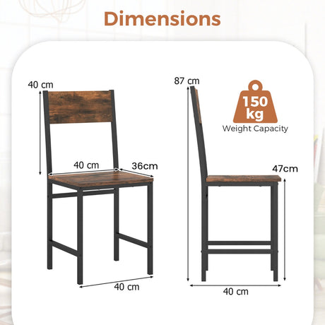 Armless Dinner Chairs Set of 2 with Metal Legs and Slanted Back-Rustic Brown