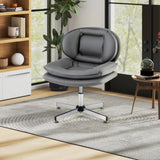 Armless Office Chair with Double Padded Back and Criss Cross Metal Base-Grey