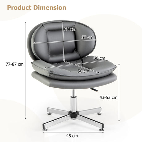 Armless Office Chair with Double Padded Back and Criss Cross Metal Base-Grey