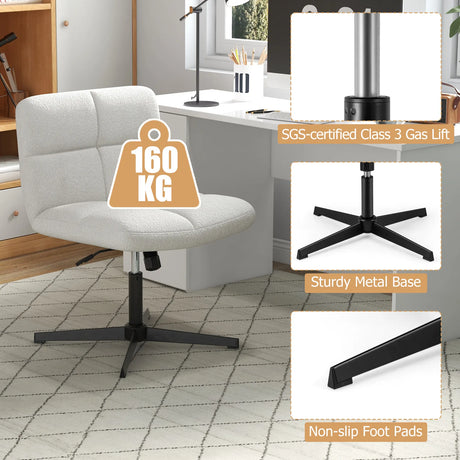 Armless Office Desk Cross Legged Office Chair with Adjustable Height-White