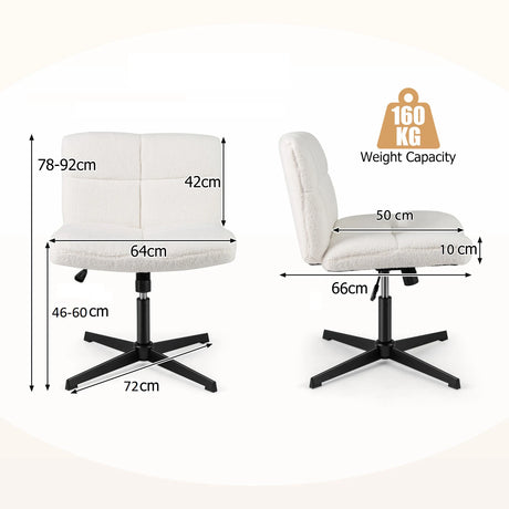 Armless Office Desk Cross Legged Office Chair with Adjustable Height-White