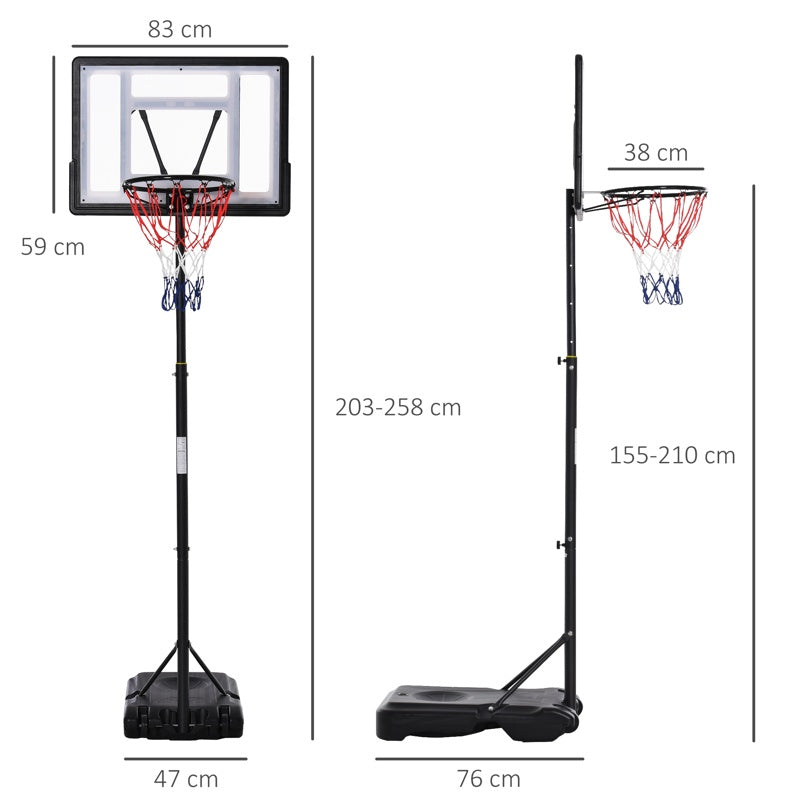 HOMCOM 1.55-2.1m Basketball Hoop and Stand w/ Fillable Base, Wheels