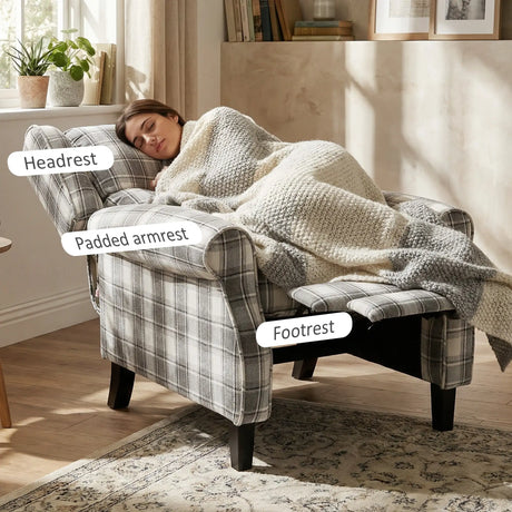 HOMCOM 160 Reclining Armchair, with Footrest - Grey and White