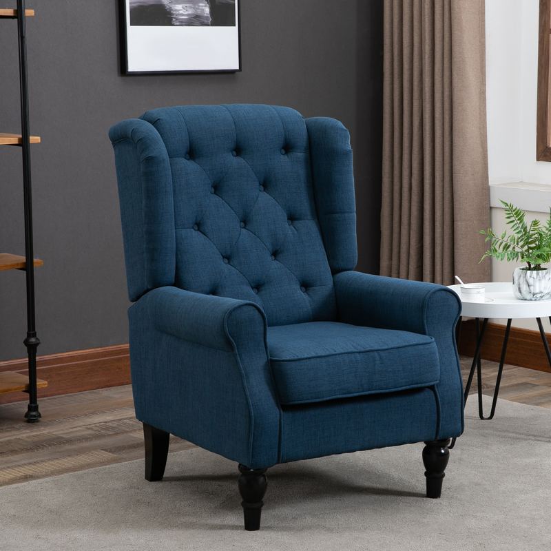 HOMCOM Wingback Accent Chair, Retro Upholstered Button Tufted Occasional Chair for Living Room and Bedroom, Blue