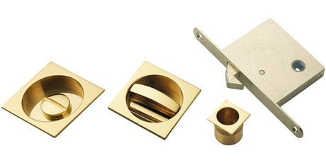 SLIDING DOOR SQUARE ROSES WITH WC TURN C/W FLUSH PULL & LOCK OTL (POLISHED BRASS) - POLISHED BRASS - SET