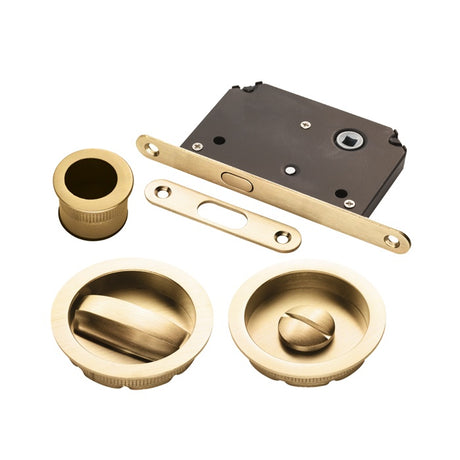 SLIDING DOOR ROSES WITH WC TURN C/W FLUSH PULL & LOCK OSA (SATIN BRASS) - SATIN BRASS - SET