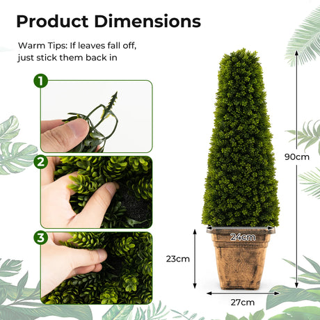 3 Feet Artificial Boxwood Topiary Tree with Cement Flowerpot-Green