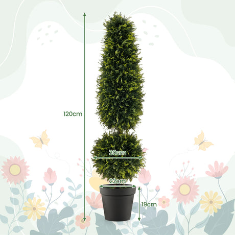 120 CM Artificial Boxwood Topiary Tree with Cement-Filled Flowerpot