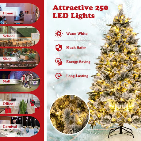 Artificial Christmas Tree with LED Lights, 8 Lighting Modes and Foldable Metal Stand-6 ft