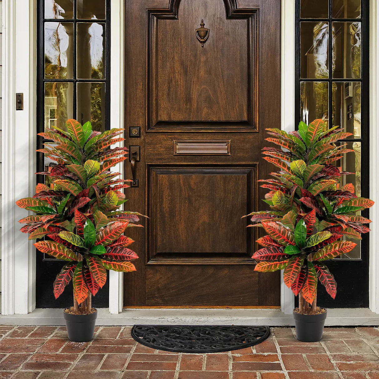 Artificial Croton Plant 40" Tall Fake Croton Palm Tree with Colorful Variegated Leaves and Pot