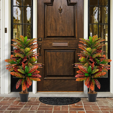 Artificial Croton Plant 40" Tall Fake Croton Palm Tree with Colorful Variegated Leaves and Pot