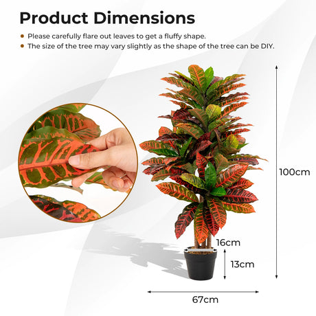 Artificial Croton Plant 40" Tall Fake Croton Palm Tree with Colorful Variegated Leaves and Pot