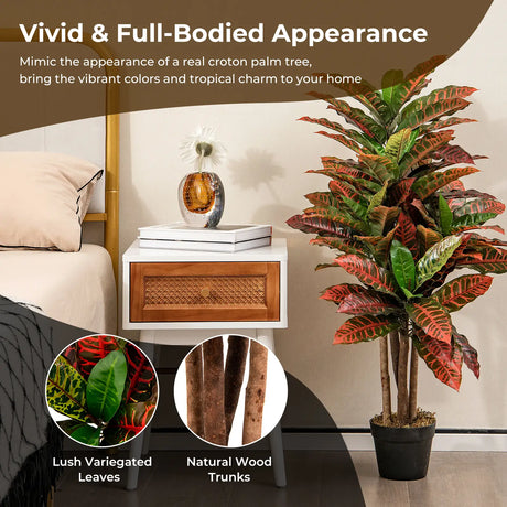 Artificial Croton Plant 40" Tall Fake Croton Palm Tree with Colorful Variegated Leaves and Pot