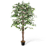 Artificial Ficus Tree Tall Faux Indoor Plant with 1008 Leaves Nursery Pot and Dried Moss