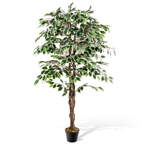 Artificial Ficus Tree Tall Faux Indoor Plant with 1008 Leaves Nursery Pot and Dried Moss