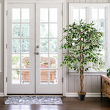 Artificial Ficus Tree Tall Faux Indoor Plant with 1008 Leaves Nursery Pot and Dried Moss