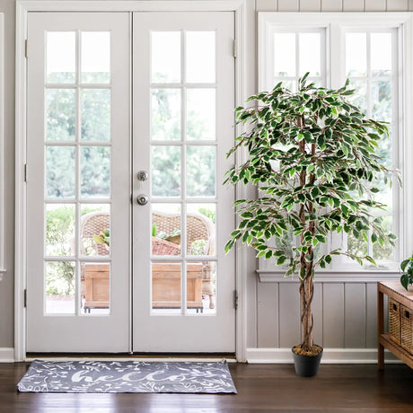 Artificial Ficus Tree Tall Faux Indoor Plant with 1008 Leaves Nursery Pot and Dried Moss