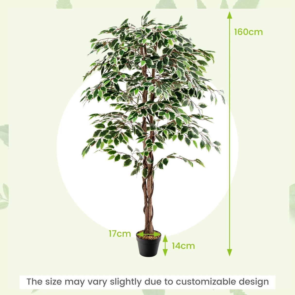 Artificial Ficus Tree Tall Faux Indoor Plant with 1008 Leaves Nursery Pot and Dried Moss