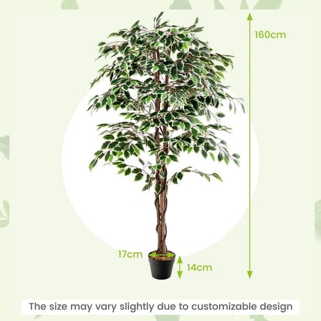 Artificial Ficus Tree Tall Faux Indoor Plant with 1008 Leaves Nursery Pot and Dried Moss