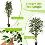 Artificial Ficus Tree Tall Faux Indoor Plant with 1008 Leaves Nursery Pot and Dried Moss