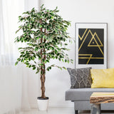 Artificial Ficus Tree Tall Faux Indoor Plant with 1008 Leaves Nursery Pot and Dried Moss