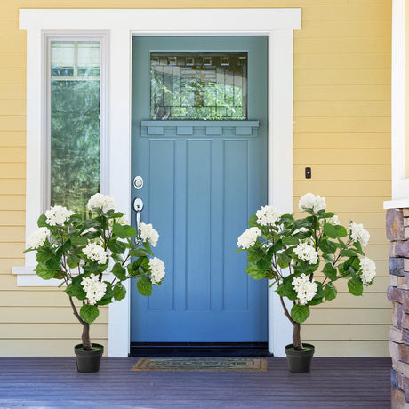 Artificial Hydrangea Tree with 11 White Flowers-2 Pieces