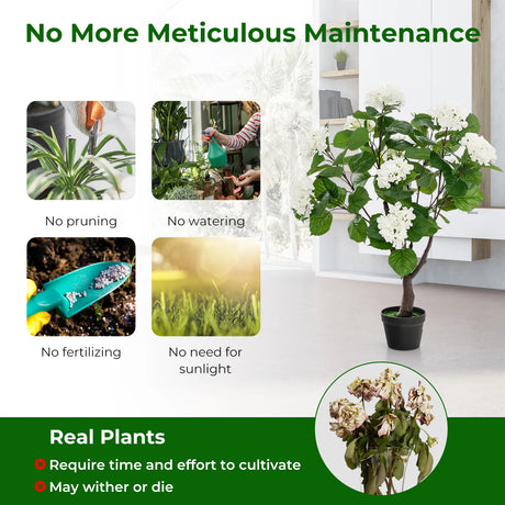 Artificial Hydrangea Tree with 11 White Flowers-2 Pieces