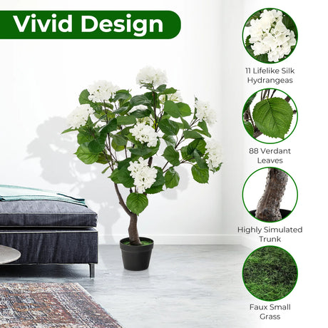 Artificial Hydrangea Tree with 11 White Flowers-2 Pieces