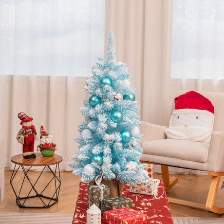 90 CM Artificial Mini Snow Flocked Christmas Tree with Natural Cotton Balls-Blue