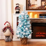 90 CM Artificial Mini Snow Flocked Christmas Tree with Natural Cotton Balls-Blue