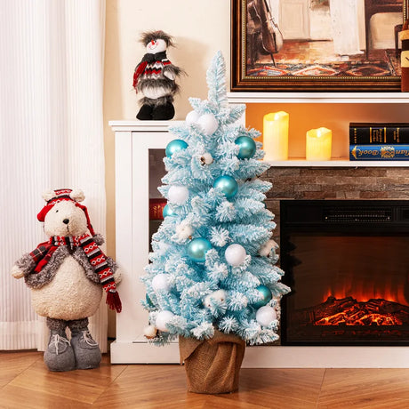 90 CM Artificial Mini Snow Flocked Christmas Tree with Natural Cotton Balls-Blue