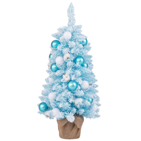90 CM Artificial Mini Snow Flocked Christmas Tree with Natural Cotton Balls-Blue