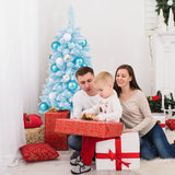 90 CM Artificial Mini Snow Flocked Christmas Tree with Natural Cotton Balls-Blue
