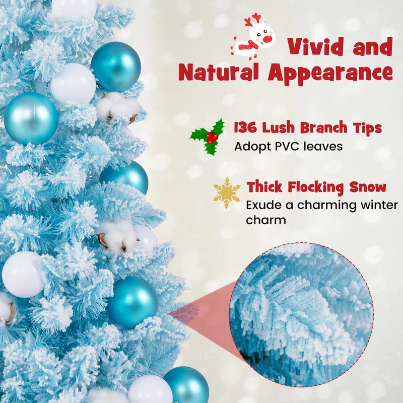 90 CM Artificial Mini Snow Flocked Christmas Tree with Natural Cotton Balls-Blue