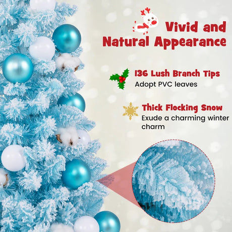 90 CM Artificial Mini Snow Flocked Christmas Tree with Natural Cotton Balls-Blue