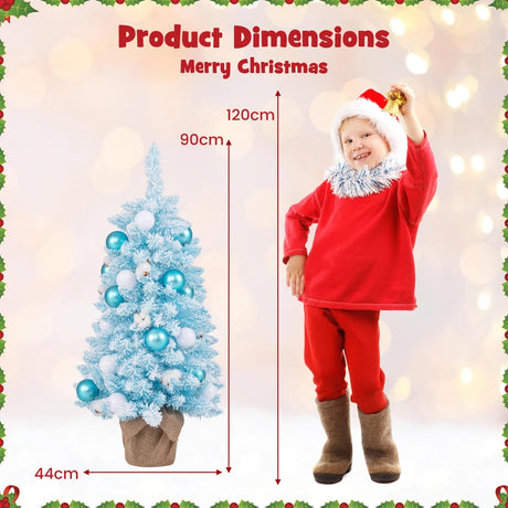 90 CM Artificial Mini Snow Flocked Christmas Tree with Natural Cotton Balls-Blue