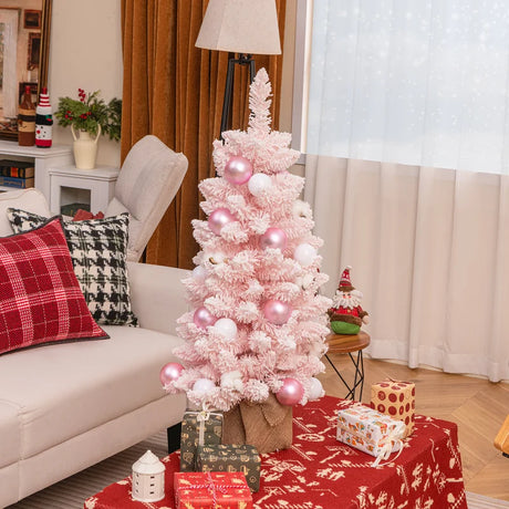 90 CM Artificial Mini Snow Flocked Christmas Tree wiht Natural Cotton Balls-Pink