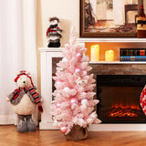 90 CM Artificial Mini Snow Flocked Christmas Tree wiht Natural Cotton Balls-Pink