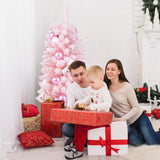 90 CM Artificial Mini Snow Flocked Christmas Tree wiht Natural Cotton Balls-Pink