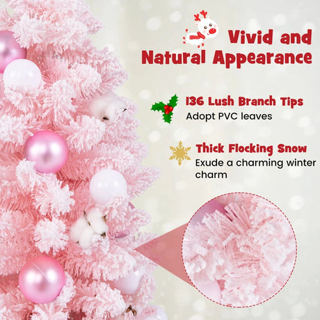 90 CM Artificial Mini Snow Flocked Christmas Tree wiht Natural Cotton Balls-Pink