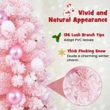 90 CM Artificial Mini Snow Flocked Christmas Tree wiht Natural Cotton Balls-Pink
