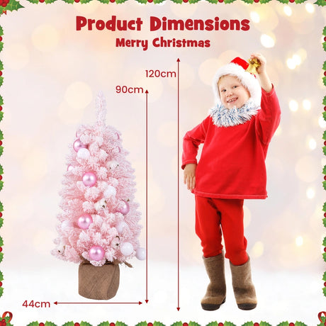 90 CM Artificial Mini Snow Flocked Christmas Tree wiht Natural Cotton Balls-Pink
