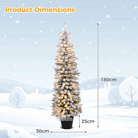 Artificial Pre-lit Christmas Tree Snow Flocked Xmas Tree-1.8M