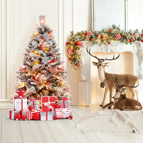 4.5 FT Artificial Xmas Tree with Pine Needles, LED Lights and Pinecones