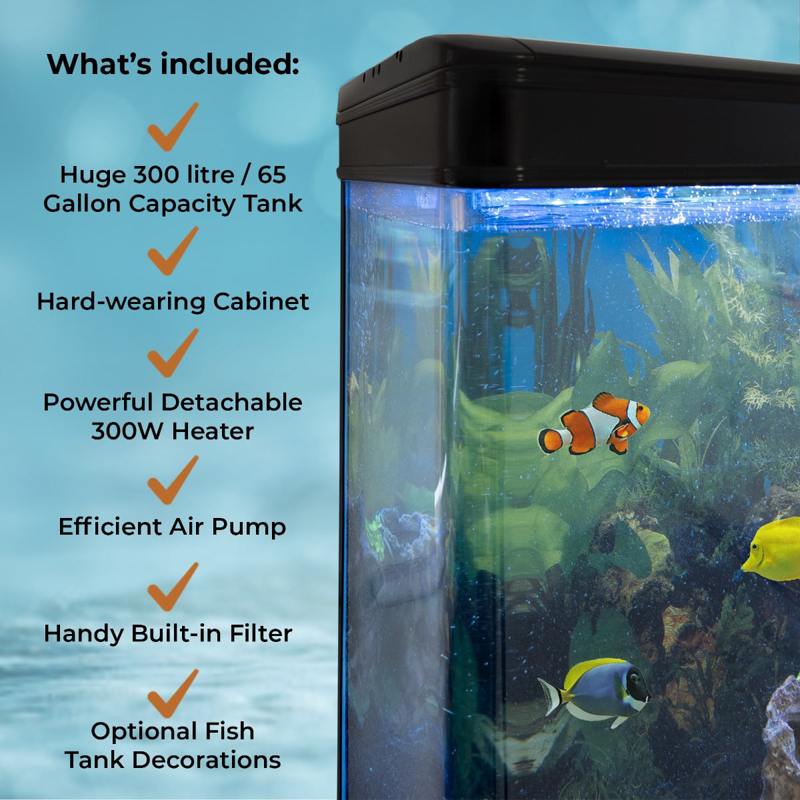 Aquarium Fish Tank & Cabinet with Complete Starter Kit - Black Tank & Natural Gravel