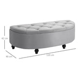 HOMCOM Semi-Circle Ottoman Storage Bench, Bed End Bench, Tufted Upholstered Window Seat Footrest Stool with Rubberwood Legs for Bedroom & Entryway, 120 x 46 x 42 cm, Light Grey