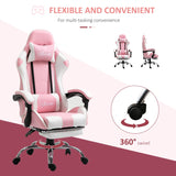 Vinsetto Pink Computer Gaming Chair, Desk Chair with 135° Reclining Back and Retractable Footrest, Adjustable PU Leather Lumbar Support and Headrest, Steel Base for Adults, Girls